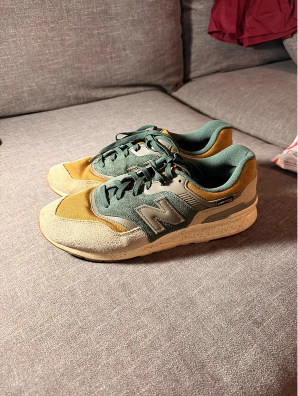 New Balance Cordura Men’s Size 12 Green Mustard Tan Suede Sneakers